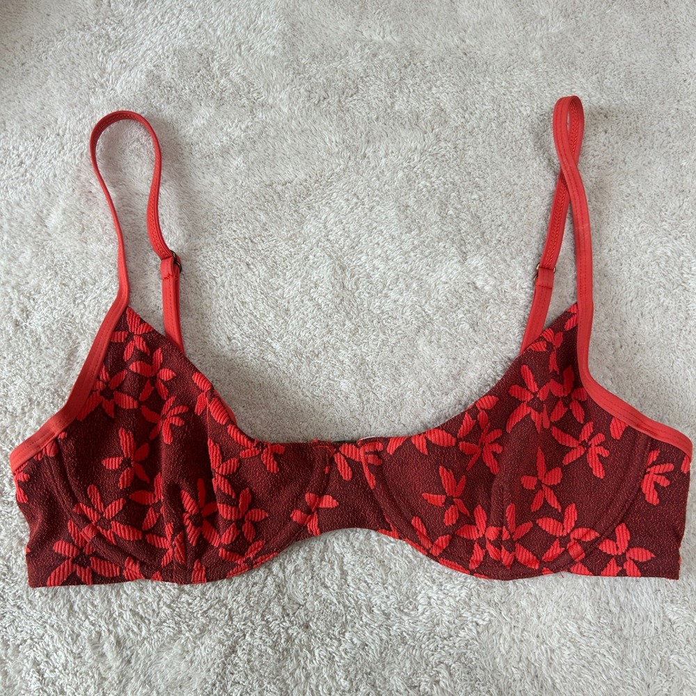 Thrills Australia Red Floral‎ Underwire Bikini Top Textured Jacquard Size L 12